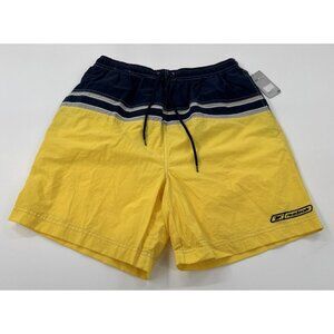 Reebok Mens Swim Trunks Shorts XL Blue Yellow Colorblock Pockets Mesh Lined NEW